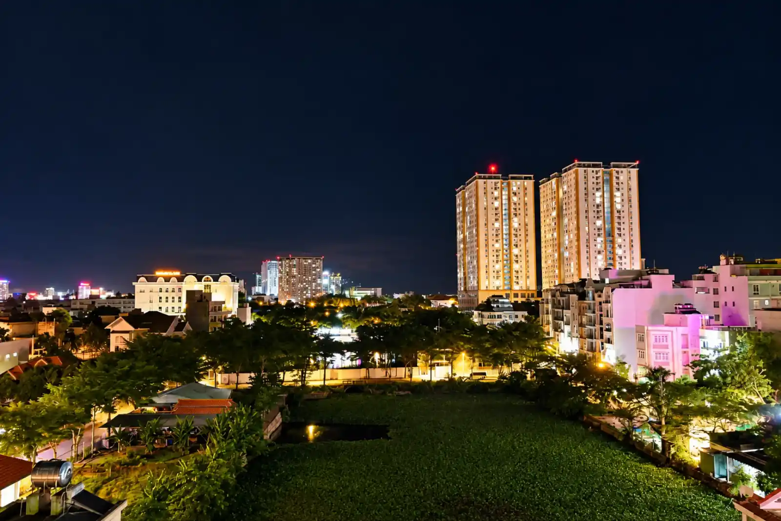 Vũng Tàu city buildings illuminated at night
